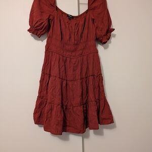 Trixxi Terracotta Puff Sleeve Mini Dress